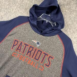 NFL New England Patriots Hoodie Fleece Lining Gray Navy Blue Size Medium EUC 503